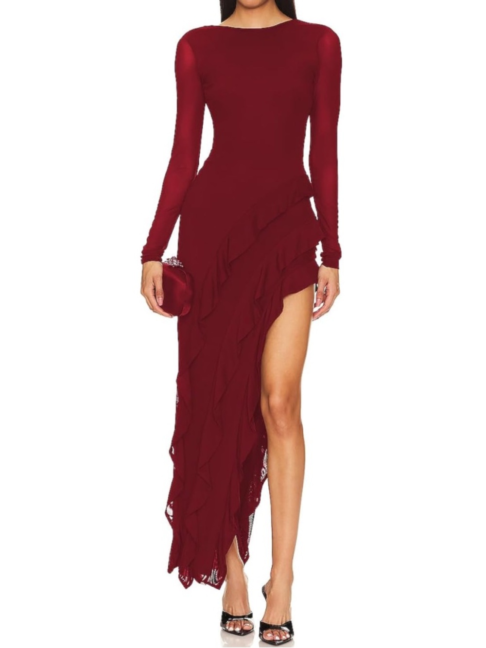 Capuffy Womens Long Sleeves Backless Maxi Dress- Wine Red. Size XL - Picture 9 of 9